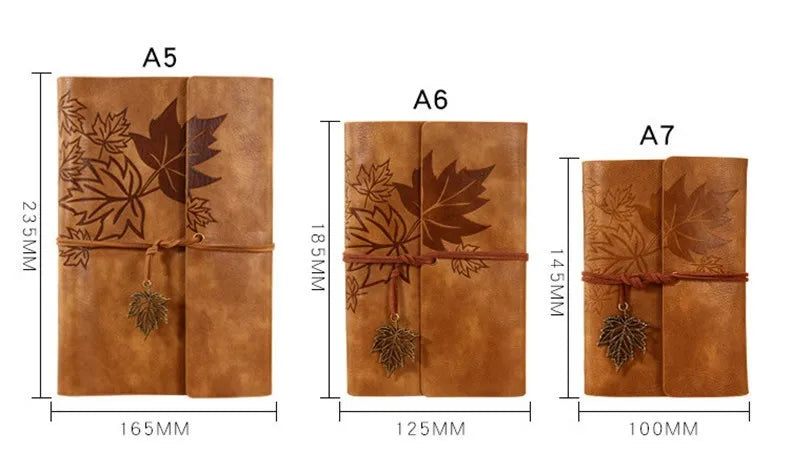 80pg A5, A6, & A7 Maple Leaf Imprinted Faux Leather Traveler Sketchbook Notebook