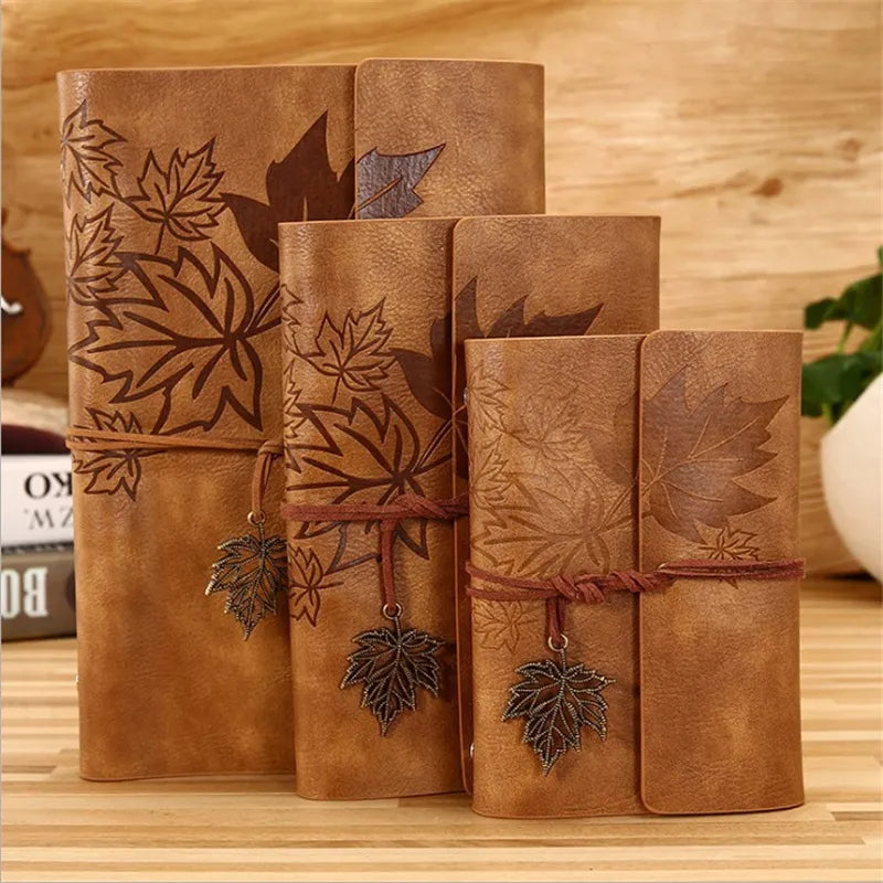 80pg A5, A6, & A7 Maple Leaf Imprinted Faux Leather Traveler Sketchbook Notebook