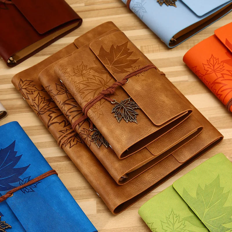 80pg A5, A6, & A7 Maple Leaf Imprinted Faux Leather Traveler Sketchbook Notebook