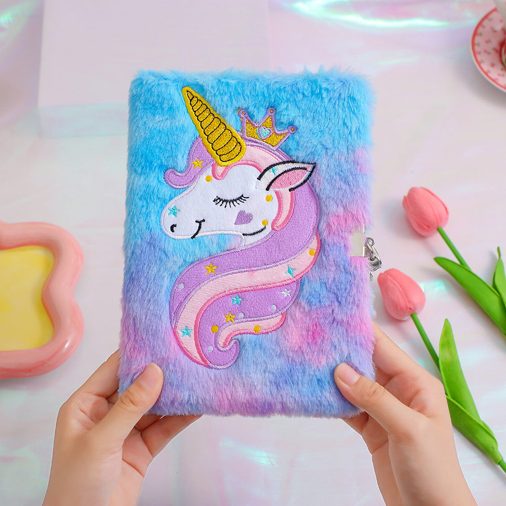 Plush Cartoon Unicorn Lockable Journal Diary