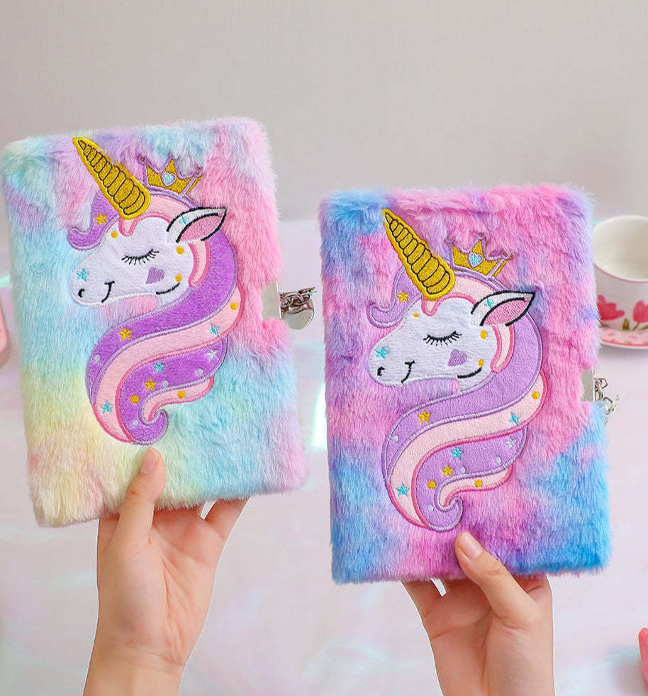 Plush Cartoon Unicorn Lockable Journal Diary