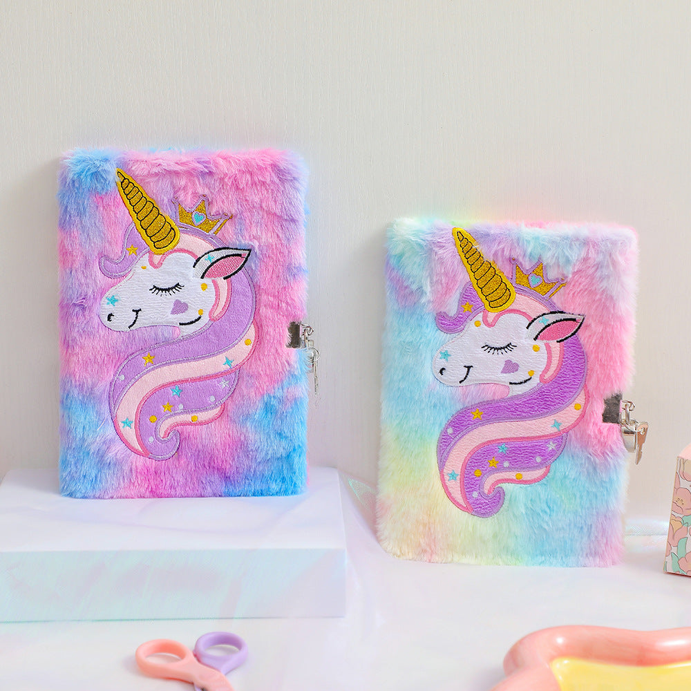 Plush Cartoon Unicorn Lockable Journal Diary