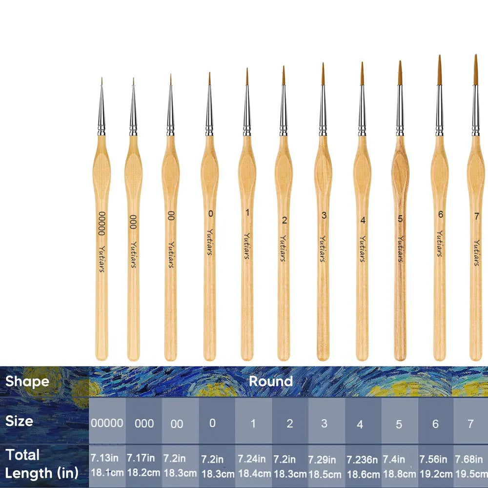 11pcs Micro Detail Round Paint Brush Set with Triangular Grip Handles