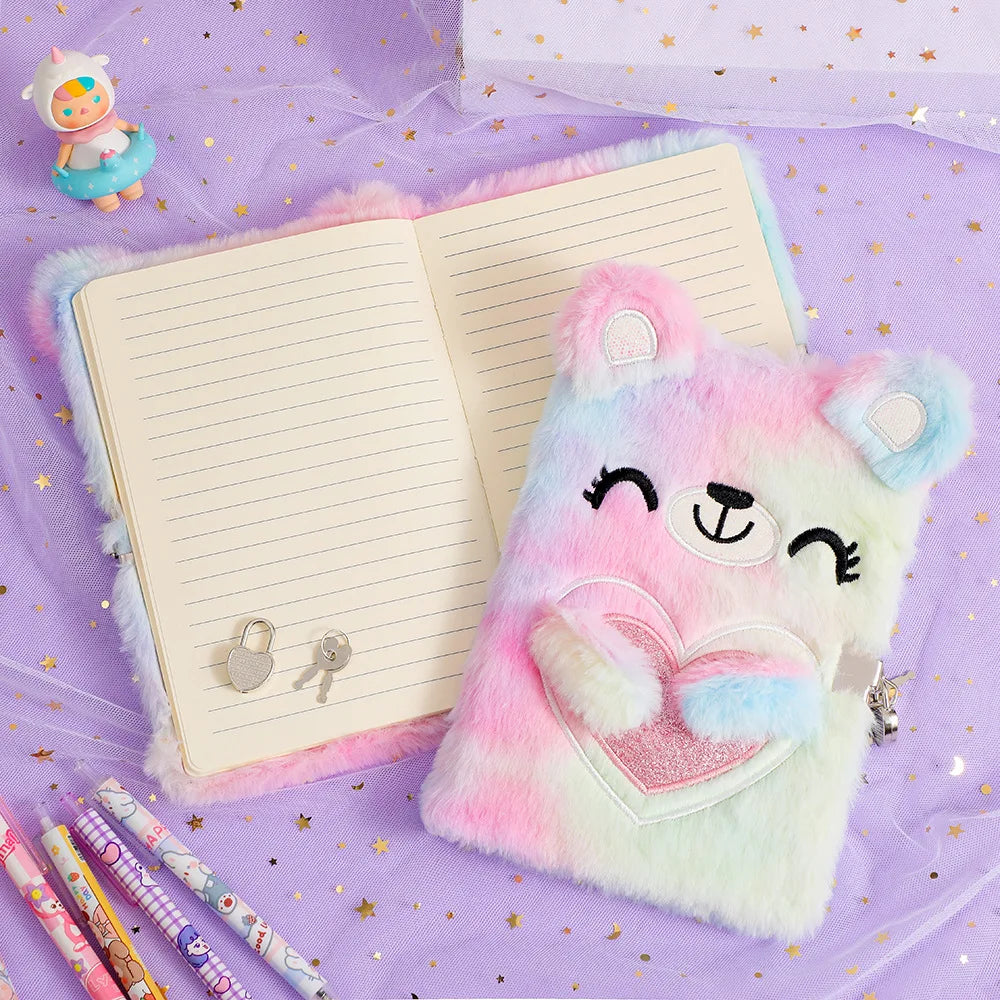 Plush Cartoon Bear Lockable Journal Diary