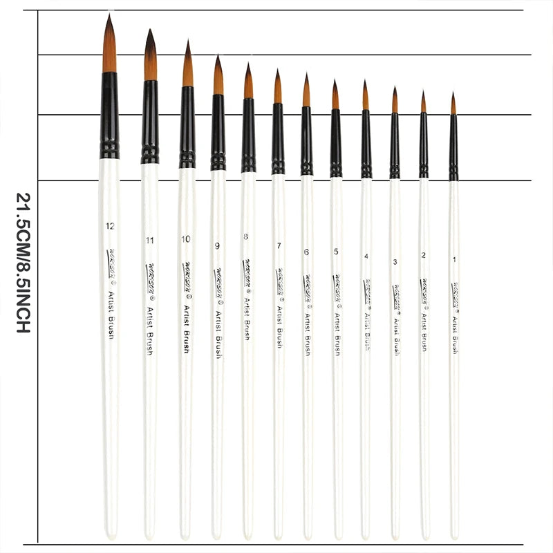 12 pcs Round & Filbert Paint Brushes Set