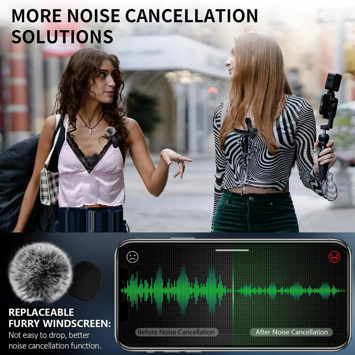 1, 2ct Wireless Noise Cancelling Microphones for iPhone, Android, iPad, etc