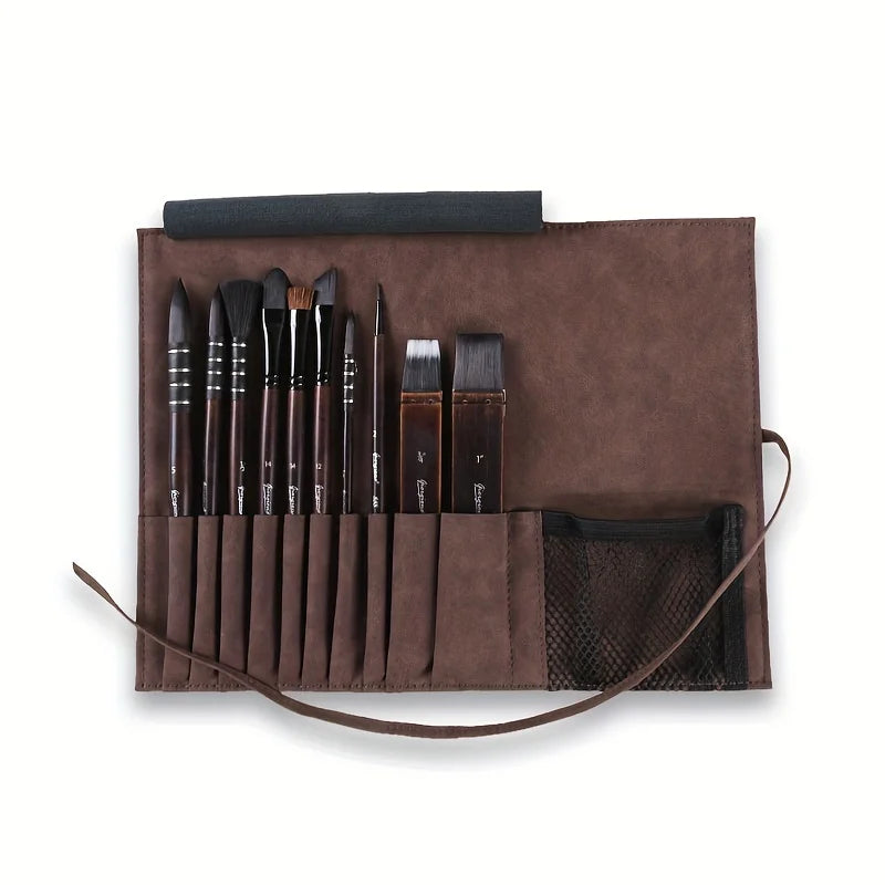 10pcs Professional Paint Brush Set with Luxury Carrying Case