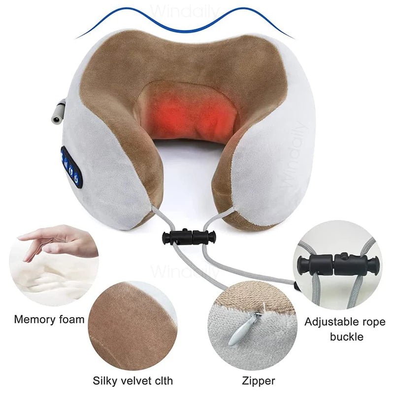 U-Shaped Neck Massager Pillow with Heat & Shiatsu Kneading Massage