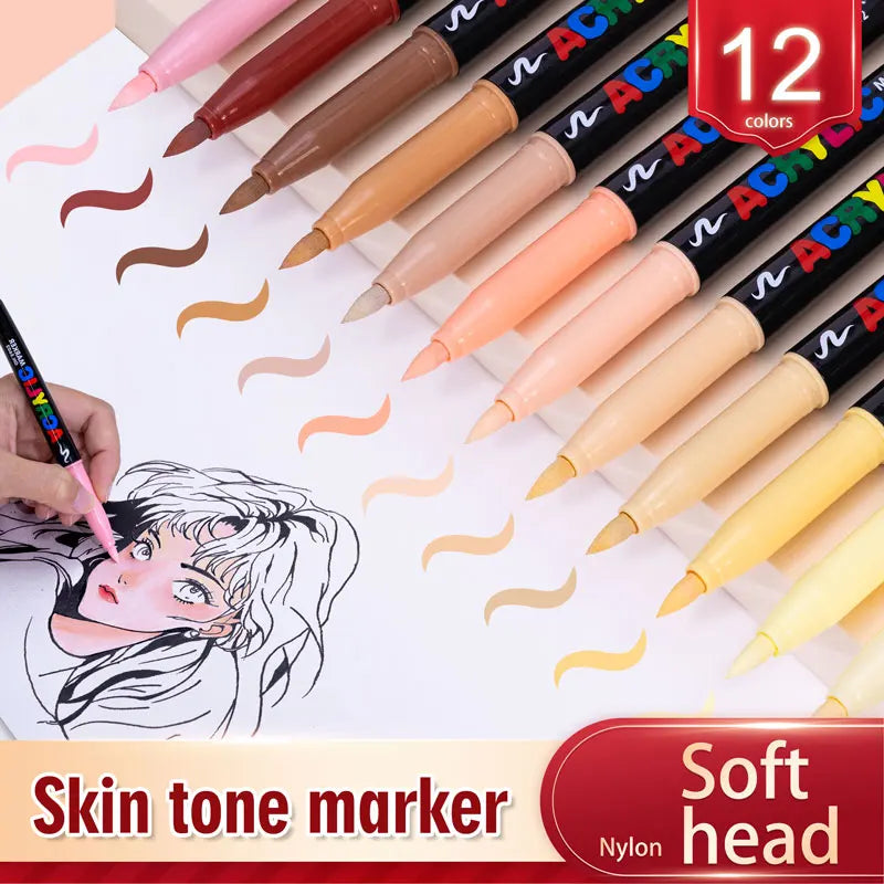 12 pc Skin Tone Acrylic Paint Marker Set