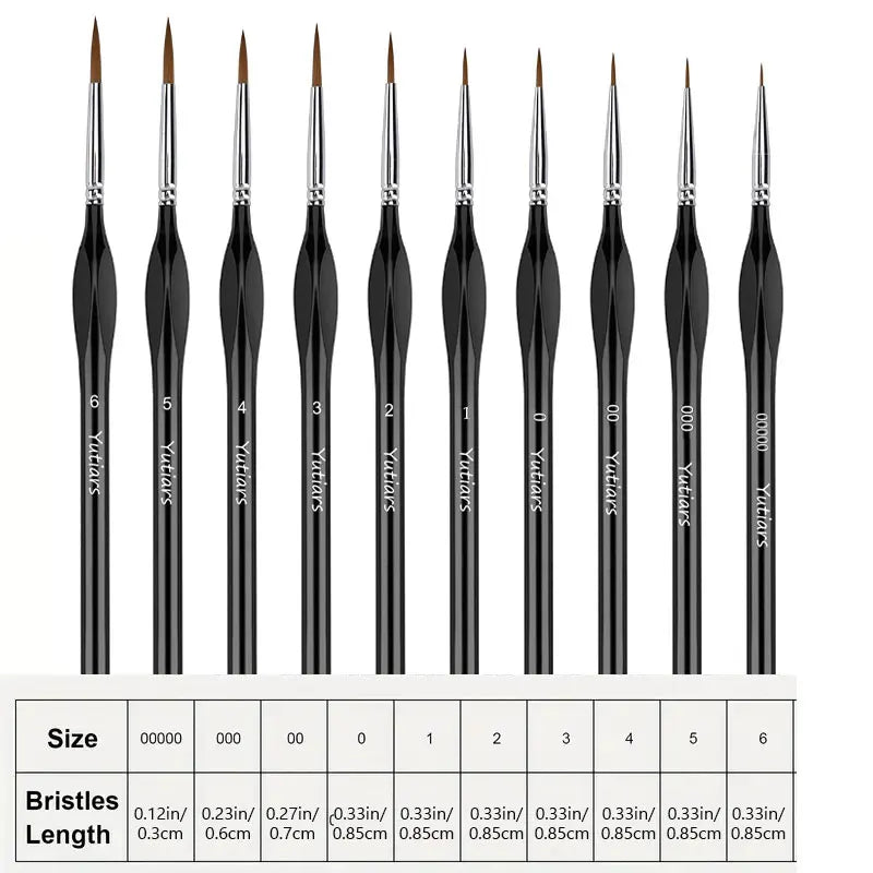 10pcs Micro Detail Round Paint Brush Set with Triangular Grip Handles