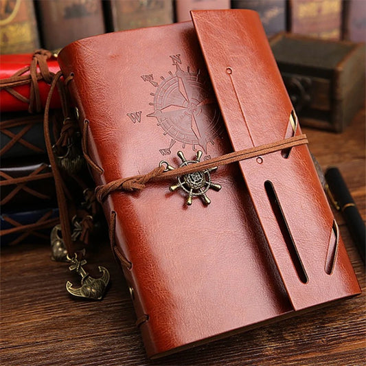 Compass Imprinted Soft Faux Leather Traveler Sketchbook Notebook