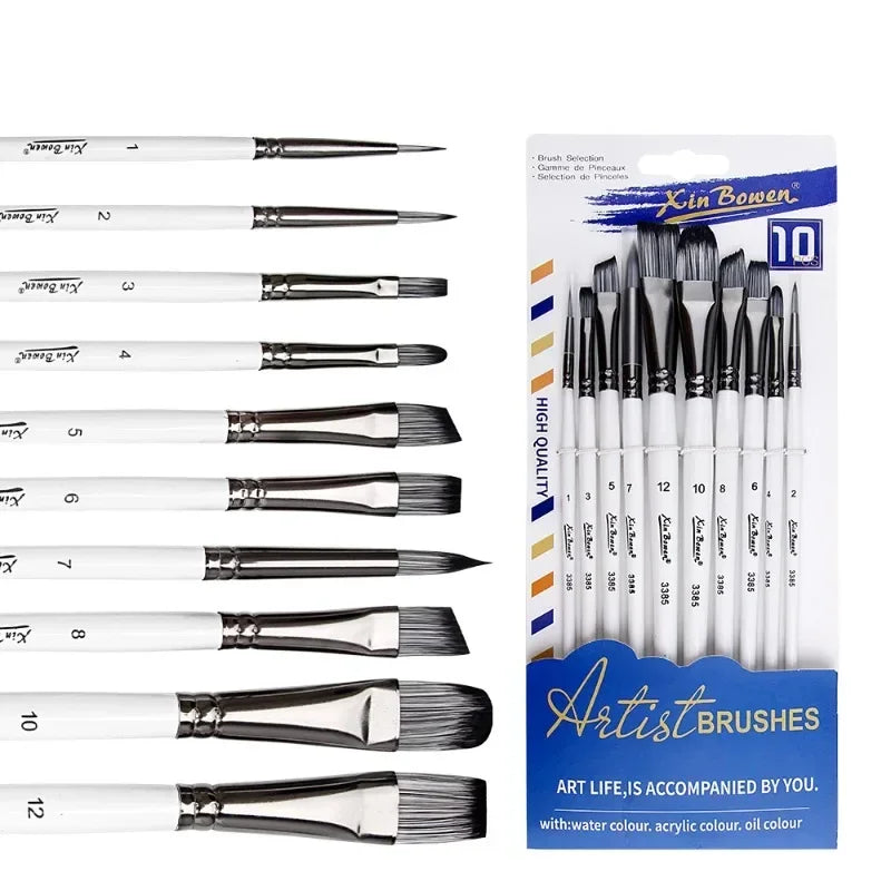 10Pcs White Paint Brush Set