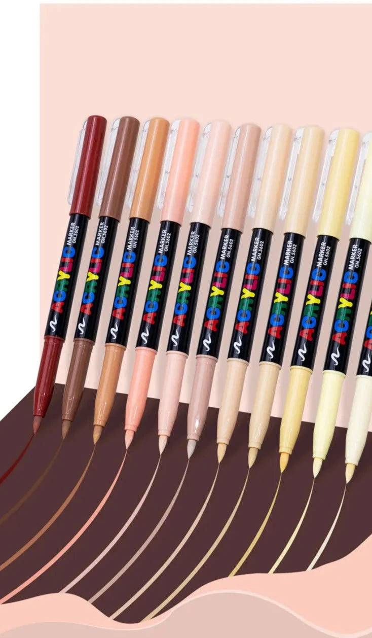 12 pc Skin Tone Acrylic Paint Marker Set