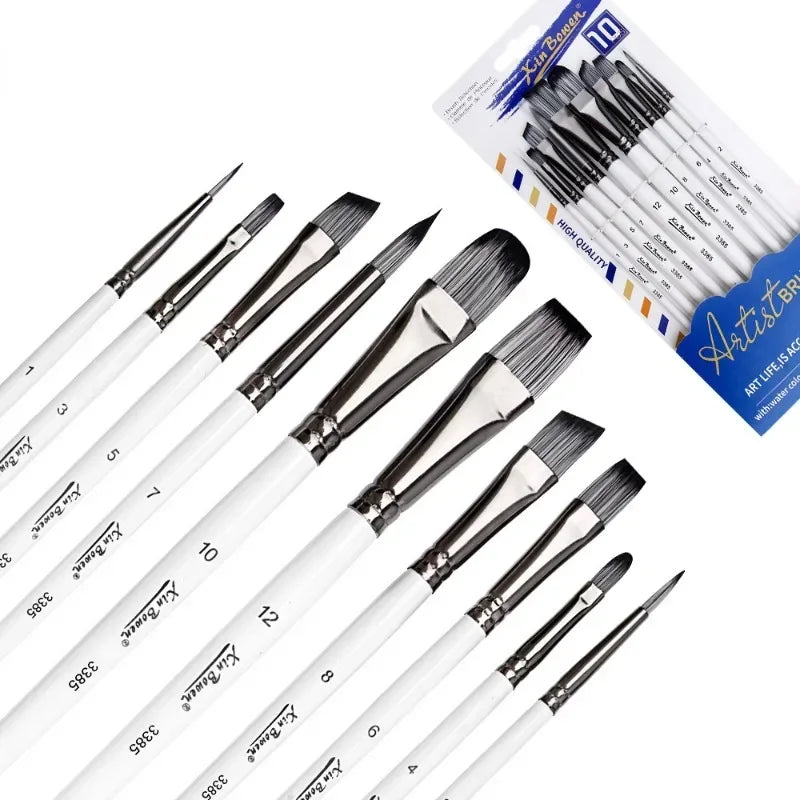 10Pcs White Paint Brush Set