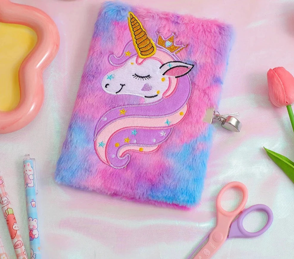 Plush Cartoon Unicorn Lockable Journal Diary