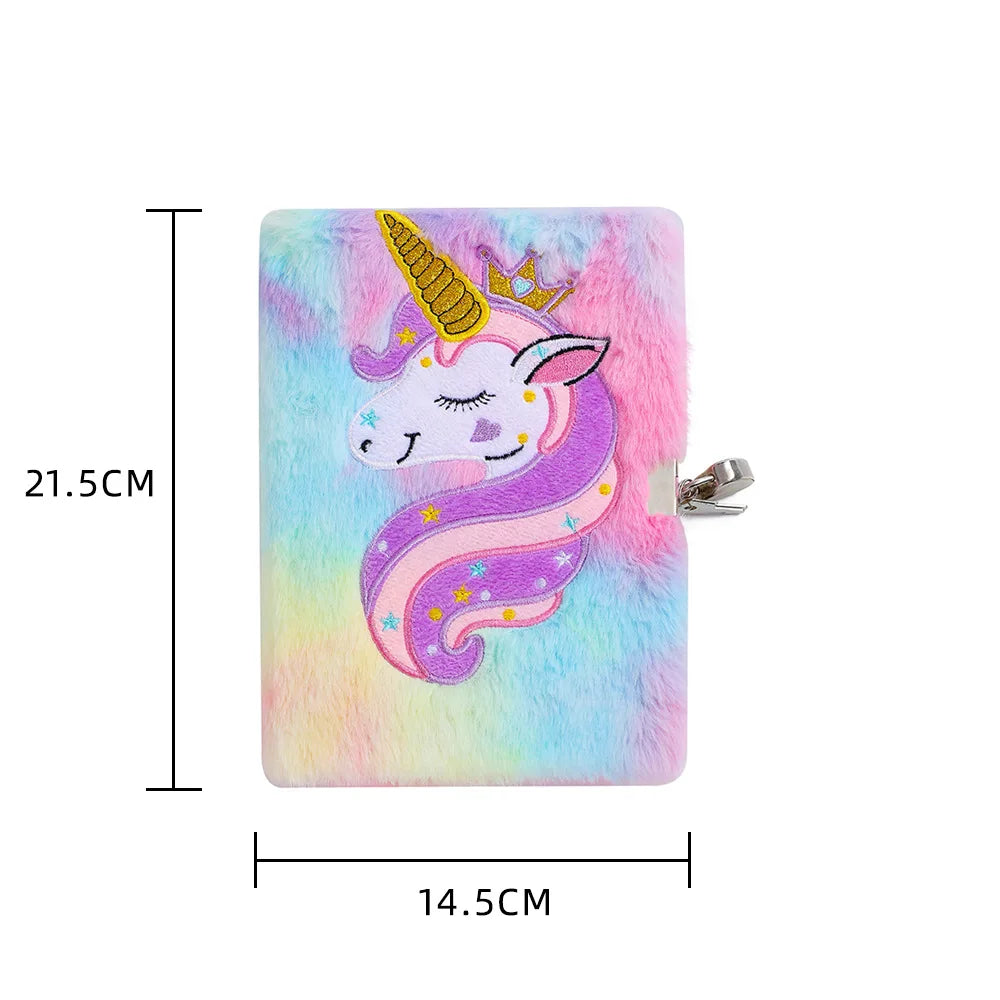 Plush Cartoon Unicorn Lockable Journal Diary