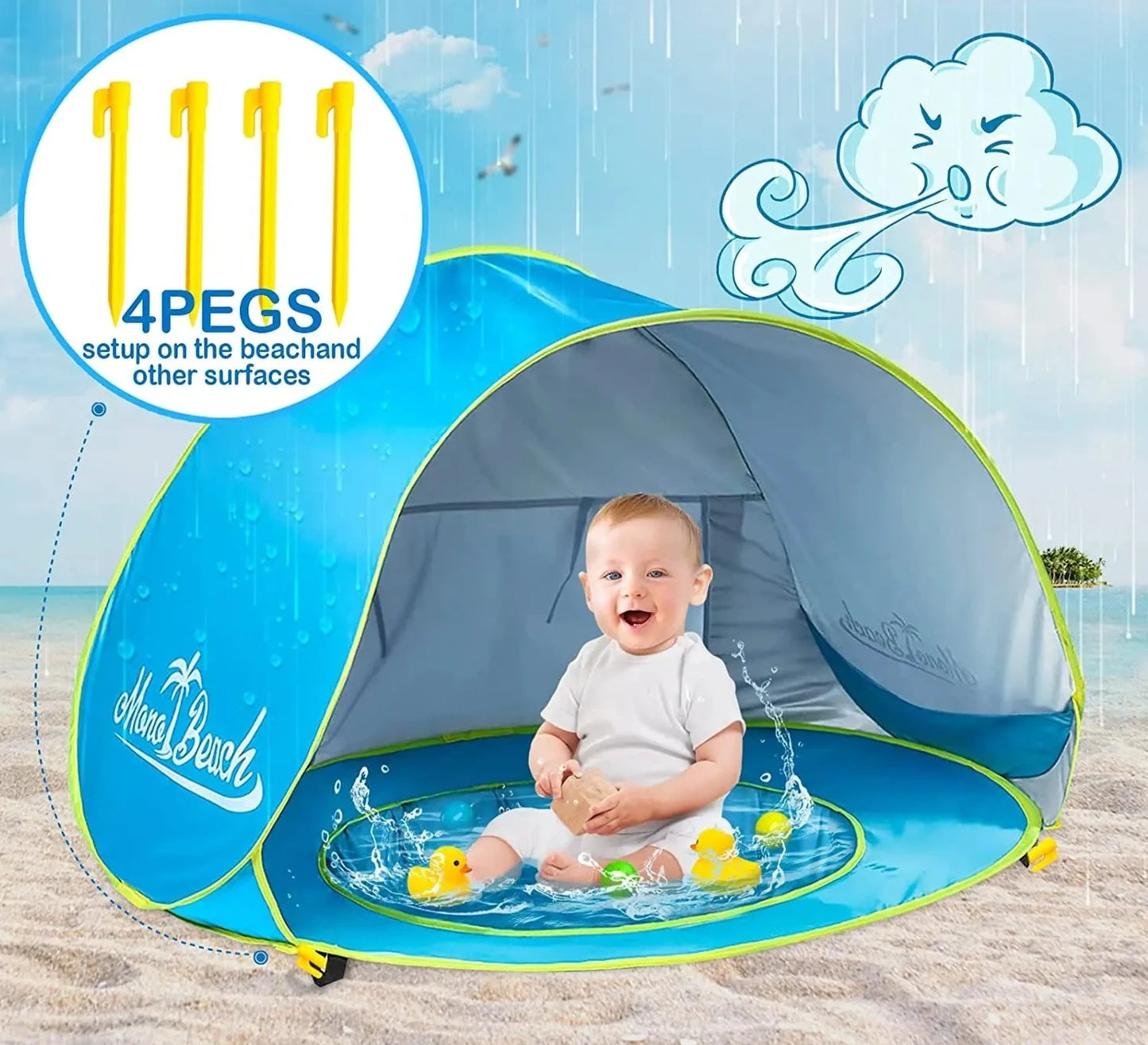 Foldable Baby Beach Tent with UV Protection & Storage case