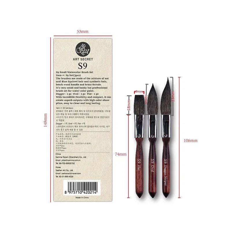 3pc Mini Dagger, Oval & Flat Paint Brush Set