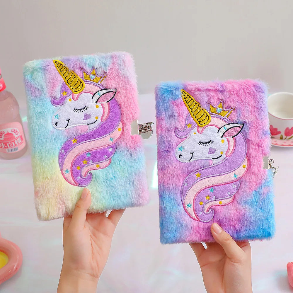 Plush Cartoon Unicorn Lockable Journal Diary