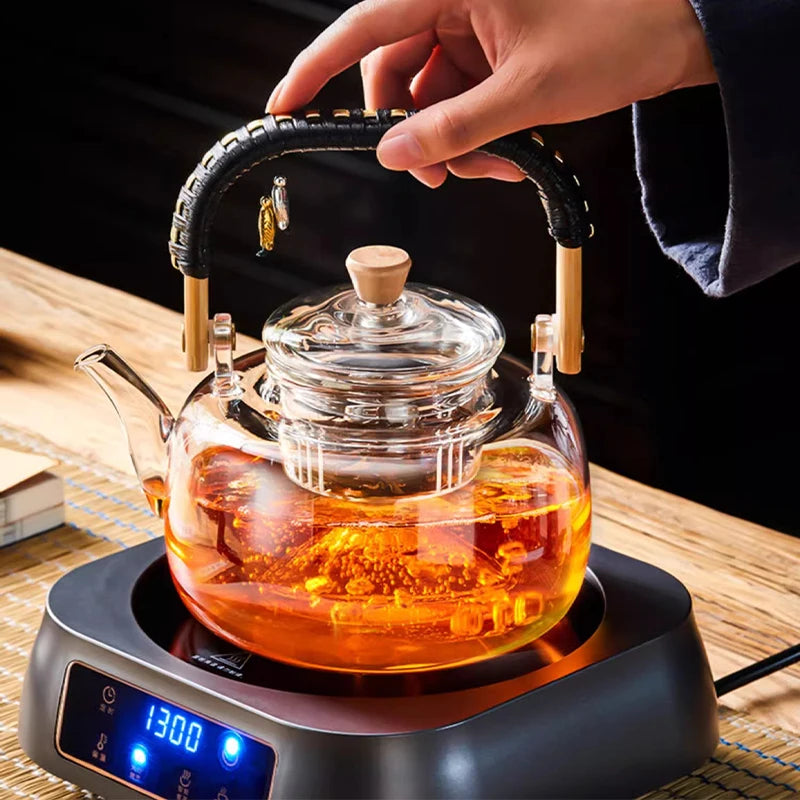 Borosilicate Glass Teapot with Weave Handle