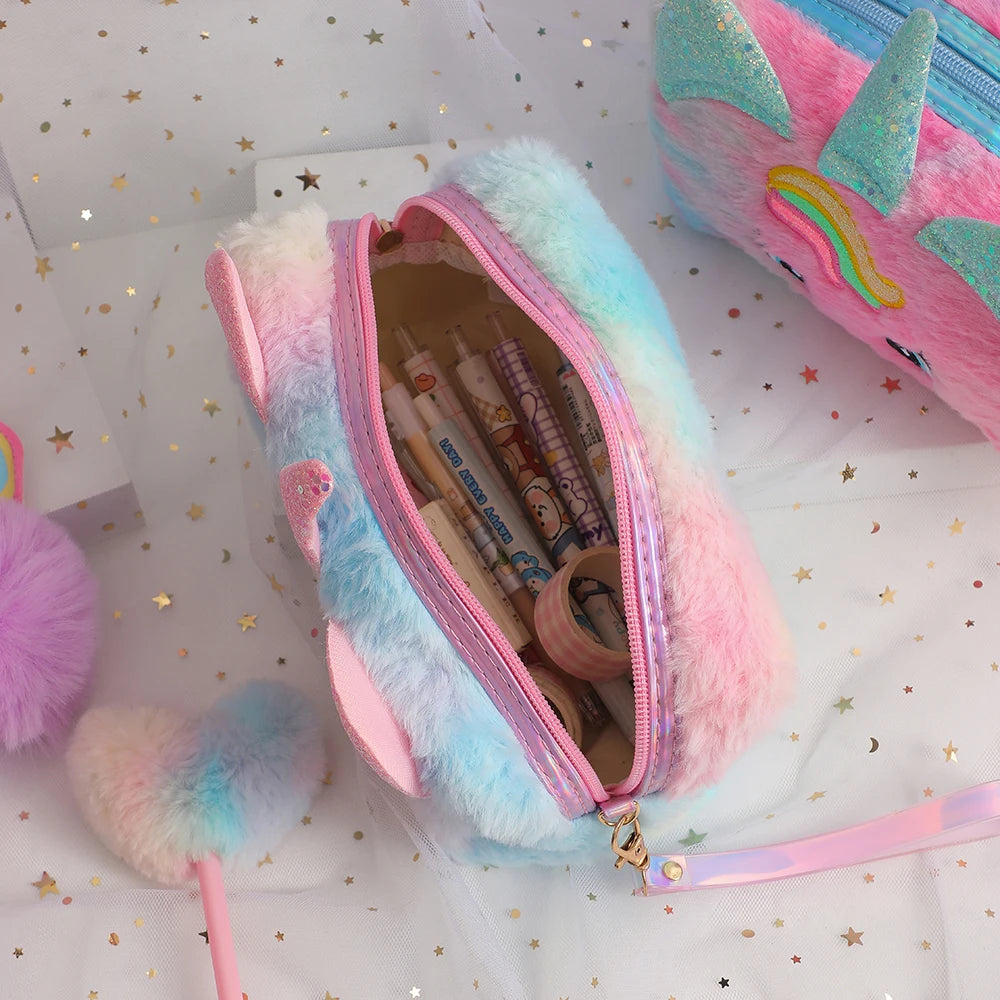 Cute Plush Unicorn Pencil Bag