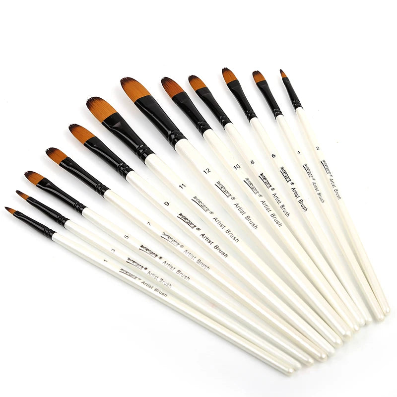 12 pcs Round & Filbert Paint Brushes Set